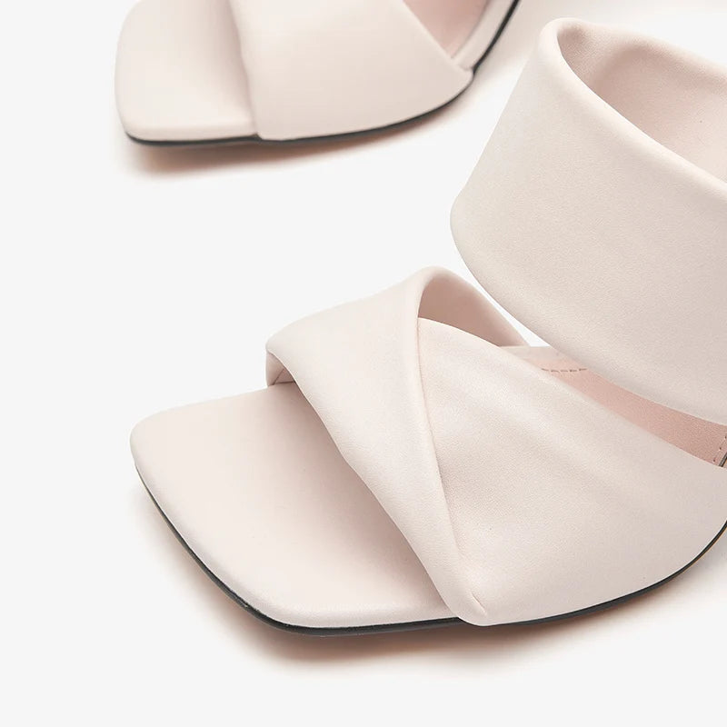 Sandale à talon estivale raffinée de haute qualité en cuir pour femme