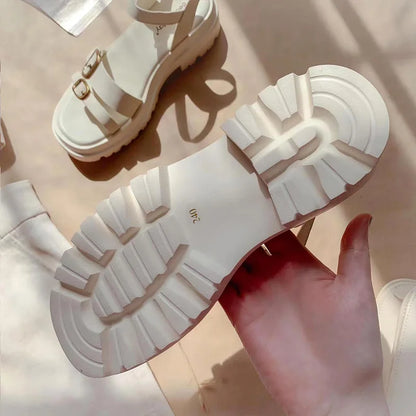 Sandale à plateforme en cuir véritable et élégant pour femme