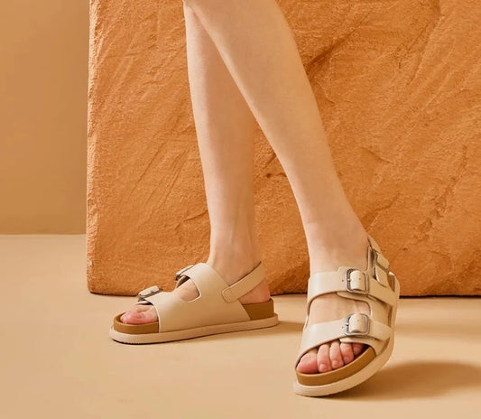 Sandale à plateforme élégante en cuir véritable et confortable pour femme