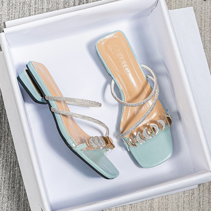 Sandales argentées plates et légères avec bout ouvert - Bleu - Nos Sandales