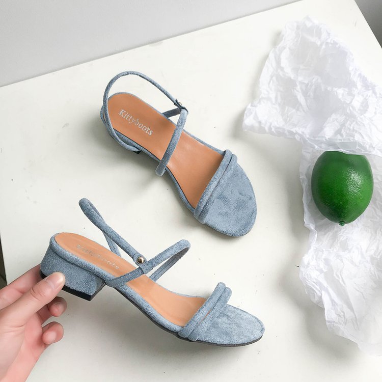 Sandales d'affaires à petit talon pour femme - Bleu - Nos Sandales