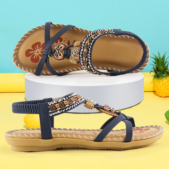 Sandale compensées à cordes avec motif africain pour femme - Bleu - Nos Sandales