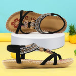 Sandale compensées à cordes avec motif africain pour femme - Noir - Nos Sandales