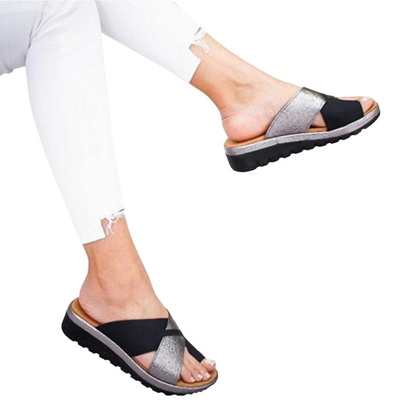 Sandale hallux valgus à talons compensées décontractées pour femme - Gris - Nos Sandales