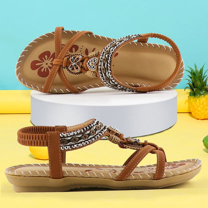 Sandale compensées à cordes avec motif africain pour femme