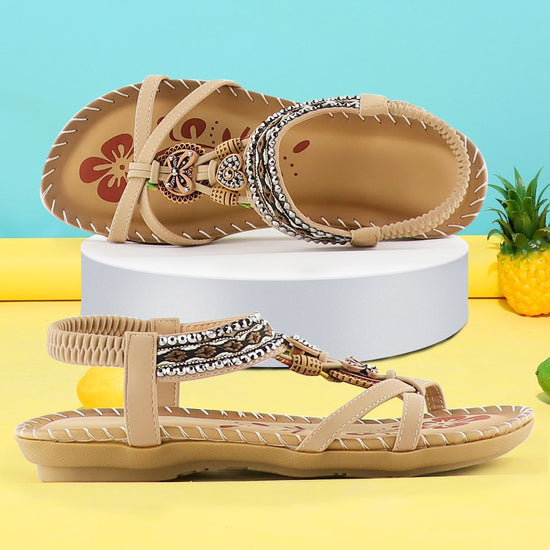 Sandale compensées à cordes avec motif africain pour femme - Beige - Nos Sandales