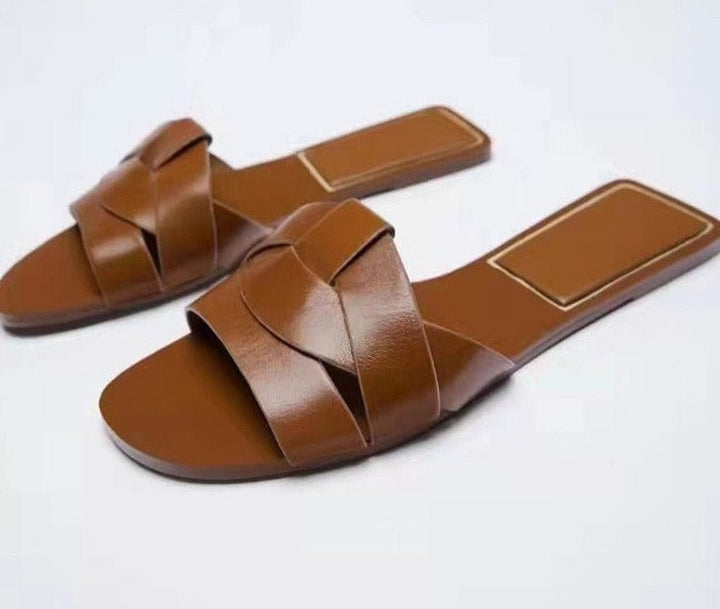 Sandale marron plate pour femme - Marron - Nos Sandales