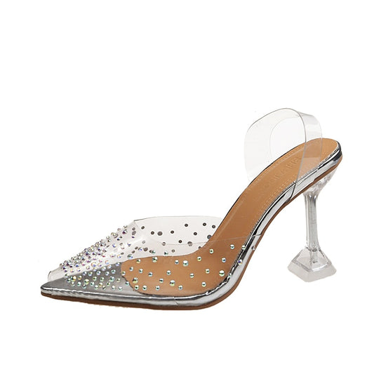 Sandale chic et confortable transparente avec tallon aiguille pour femme - 9CM Paillettes - Nos Sandales