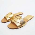 Sandale femme plate dorée à bout carré - Jaune - Nos Sandales
