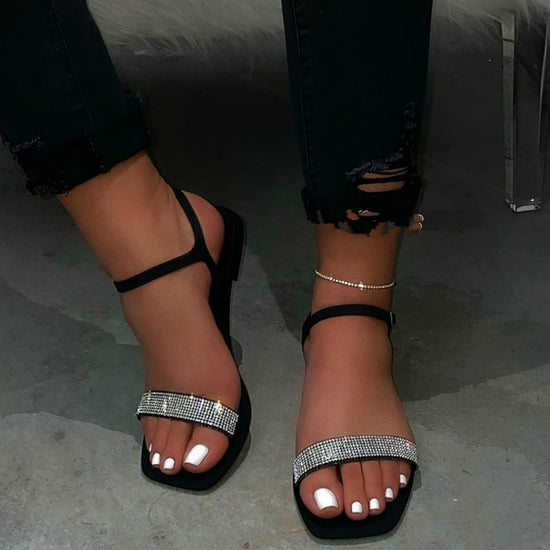 Sandale femme plate élégante avec strass - 6 - Nos Sandales