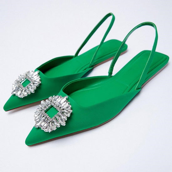 Sandale chic et confortable bout fermé avec strass pour femmes - Vert - Nos Sandales