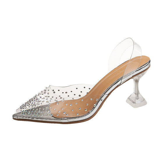 Sandale chic et confortable transparente avec tallon aiguille pour femme - 7CM Paillettes - Nos Sandales