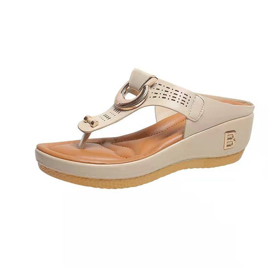 Sandale chic et confortable couleur uni pour femmes - Beige - Nos Sandales