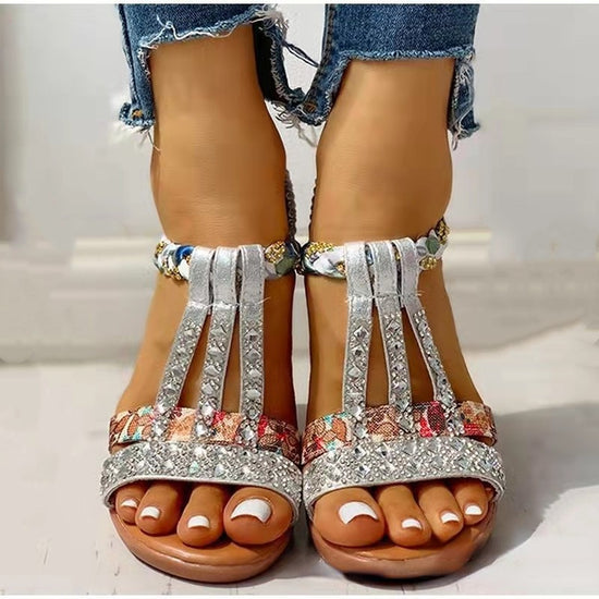 Sandale chic et confortable avec strass pour femme - Argent - Nos Sandales