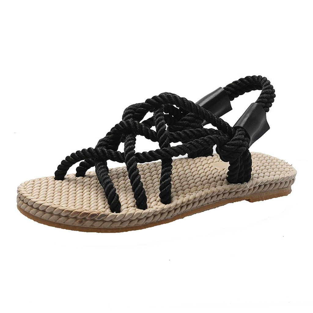 Sandale cordes pour femme confortable - Noir - Nos Sandales