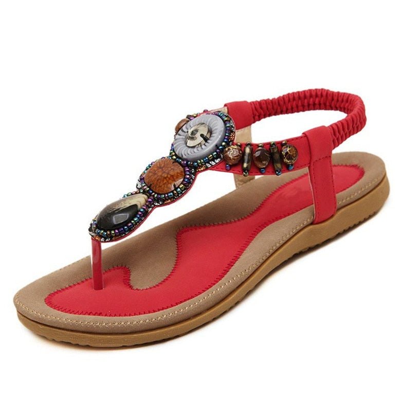 Sandale à cordes avec motif africain pour femme - Rouge - Nos Sandales