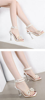 Sandale à strass avec talons et perles - Abricot - Nos Sandales