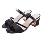 Sandale à talon carré avec paillette et bout ouvert pour femme - Noir - Nos Sandales