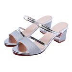 Sandale à talon carré avec paillette et bout ouvert pour femme - Argent - Nos Sandales