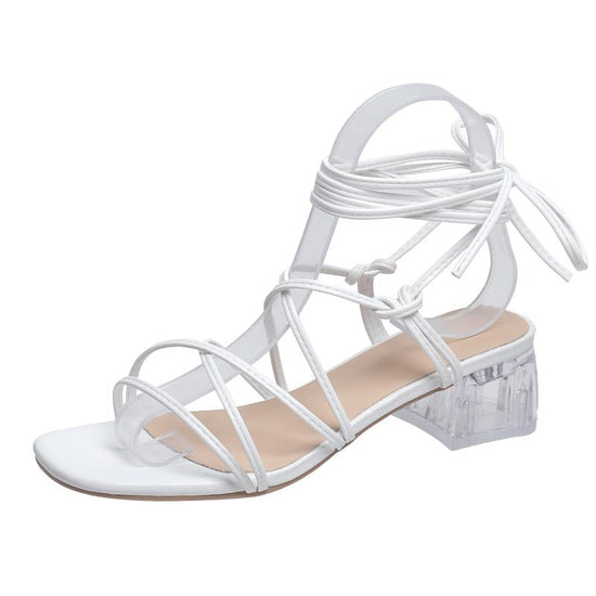 Sandale à talon carré classe et confortable pour femme - Blanc - Nos Sandales