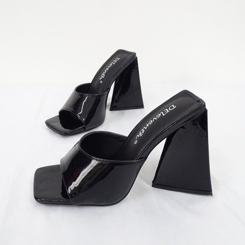 Sandale à talon carré décontracté avec bout ouvert pour femme - Noir - Nos Sandales