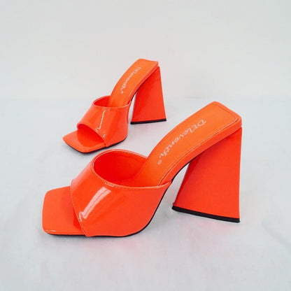 Sandale à talon carré décontracté avec bout ouvert pour femme - Orange - Nos Sandales