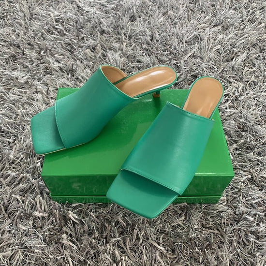 Sandale à talon carré décontracté et confortable avec bout carré - Vert - Nos Sandales