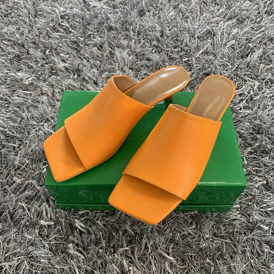 Sandale à talon carré décontracté et confortable avec bout carré - Orange - Nos Sandales