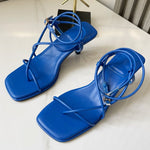 Sandale à talon carré et bout carré avec bridges pour femme - Bleu - Nos Sandales