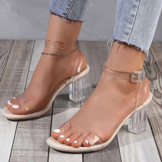 Sandale à talon carré transparente et bout ouvert pour femmes - Blanc - Nos Sandales