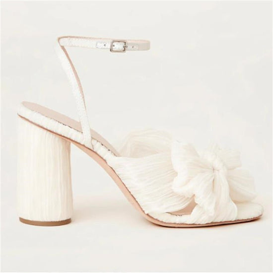 Sandale blanche confortable avec nœud papillon - Blanc 8 cm - Nos Sandales