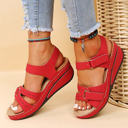 Sandales à Scratch compensée et confortable pour femme - Rouge - Nos Sandales
