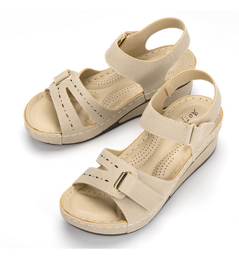 Sandales à Scratch compensée et confortable pour femme - Marron - Nos Sandales