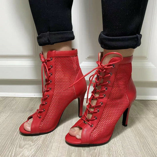 Sandales à talons aiguille avec lacets pour femmes - Rouge - Nos Sandales