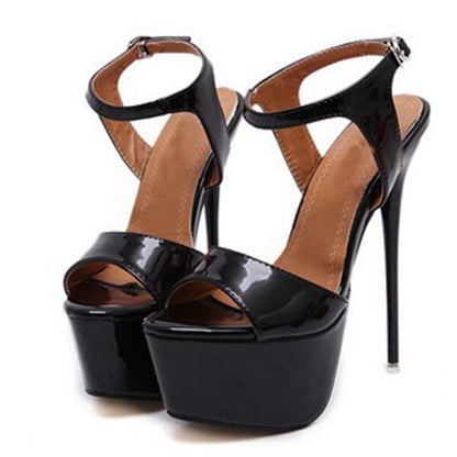 Sandales à talons aiguilles avec bout ouvert et semelle plateforme pour femme - Noir - Nos Sandales