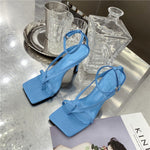 Sandales bleues à talons et a bout carrée et ouvert pour femme - Bleue - Nos Sandales