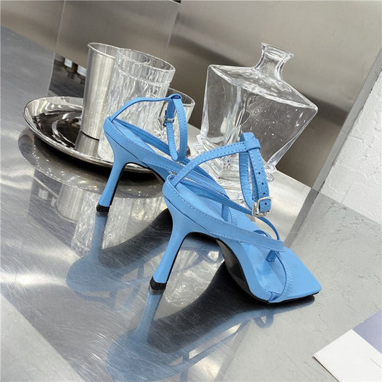 Sandales bleues à talons et a bout carrée et ouvert pour femme - Bleue - Nos Sandales