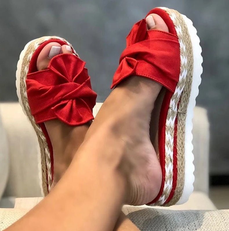 Sandales compensées de plage pour femmes - Rouge - Nos Sandales