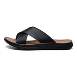 Sandales confortable d'été en cuir à semelle épaisse pour homme - Noir - Nos Sandales