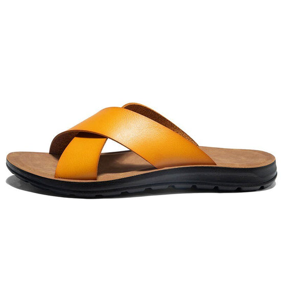 Sandales confortable d'été en cuir à semelle épaisse pour homme - Jaune - Nos Sandales