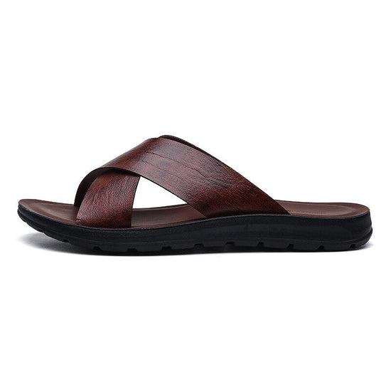 Sandales confortable d'été en cuir à semelle épaisse pour homme - Marron - Nos Sandales