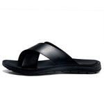 Sandales confortable d'été en cuir à semelle épaisse pour homme - Noir complet - Nos Sandales