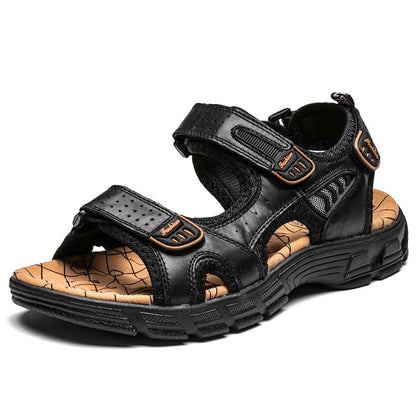 Sandales confortable d'été et décontactée en cuir véritable pour hommes - Noir complet - Nos Sandales