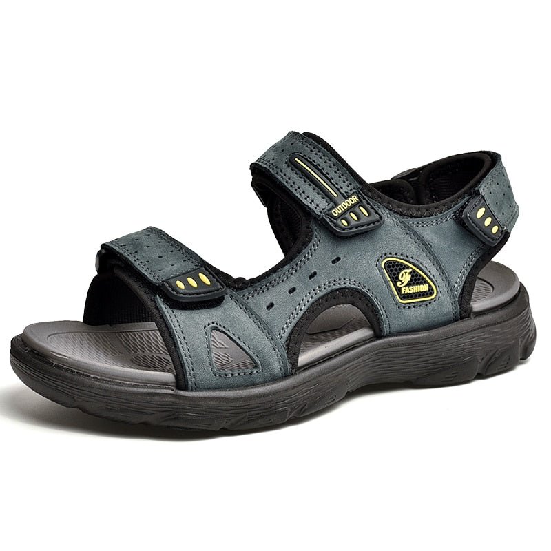 Sandales confortable d'été et décontactée en cuir véritable pour hommes - Gris - Nos Sandales