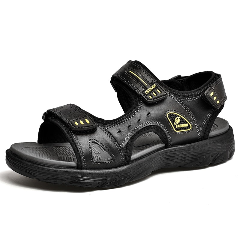 Sandales confortable d'été et décontactée en cuir véritable pour hommes - Noir - Nos Sandales