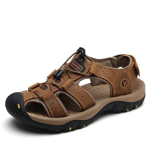 Sandales confortable en cuir véritable pour hommes - Marron - Nos Sandales