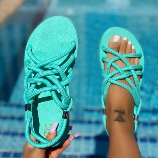 Sandales de plage colorées à corde pour femmes - Vert - Nos Sandales