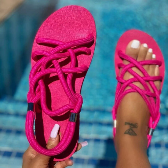Sandales de plage colorées à corde pour femmes - Rose - Nos Sandales
