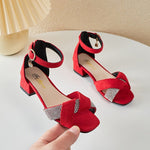 Sandales de princesse à strass à talons carrée pour filles - Rouge - Nos Sandales