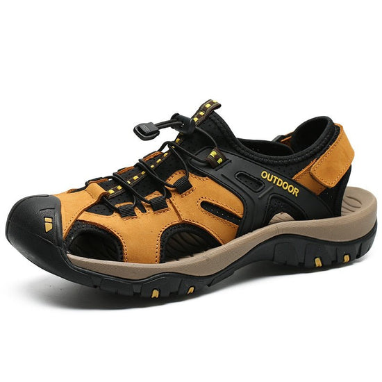 Sandales de randonnée en cuir véritable et antidérapant pour hommes - Jaune - Nos Sandales